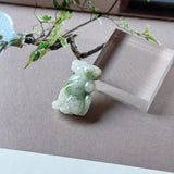 A-Grade White Green Jadeite Dog Pendant No. 172934