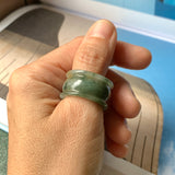 19.3mm A-Grade Natural Bluish Green Jadeite Archer Ring Band No.161607