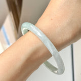 53mm A-Grade Natural Light Green Jadeite Traditional Round Bangle No.152050