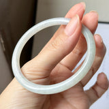 57.2mm A-Grade Natural Lavender Green Jadeite Traditional Round Slim Cut Bangle No.152075