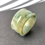 19.3mm A-Grade Natural Bluish Green Floral Jadeite Archer Ring Band No.161594