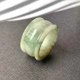 19.3mm A-Grade Natural Bluish Green Floral Jadeite Archer Ring Band No.161594