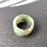 19.3mm A-Grade Natural Bluish Green Floral Jadeite Archer Ring Band No.161594