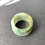 19.3mm A-Grade Natural Bluish Green Floral Jadeite Archer Ring Band No.161594