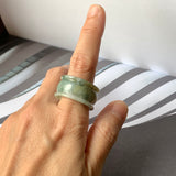 19.3mm A-Grade Natural Bluish Green Floral Jadeite Archer Ring Band No.161594