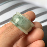 19.3mm A-Grade Natural Bluish Green Floral Jadeite Archer Ring Band No.161594