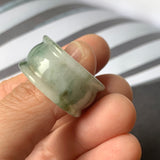 19.3mm A-Grade Natural Bluish Green Floral Jadeite Archer Ring Band No.161594