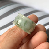 19.3mm A-Grade Natural Bluish Green Floral Jadeite Archer Ring Band No.161594