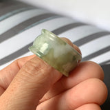 19.3mm A-Grade Natural Bluish Green Floral Jadeite Archer Ring Band No.161594