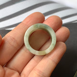 19.3mm A-Grade Natural Bluish Green Floral Jadeite Archer Ring Band No.161594