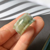 19.3mm A-Grade Natural Bluish Green Floral Jadeite Archer Ring Band No.161594