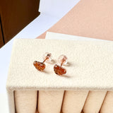 Icy A-Grade Natural Yellowish Red Jadeite Ribbon Stud Earring No.180654