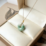 A-Grade Natural Moss On Snow Jadeite Ancient Coin Donut Pendant No.172634