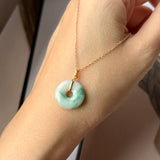 A-Grade Natural Moss On Snow Jadeite Ancient Coin Donut Pendant No.172634