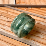 19.2mm A-Grade Natural Bluish Green Floral Jadeite Archer Ring Band No.161601