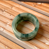 19.2mm A-Grade Natural Bluish Green Floral Jadeite Archer Ring Band No.161601
