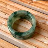 19.2mm A-Grade Natural Bluish Green Floral Jadeite Archer Ring Band No.161601