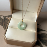 A-Grade Natural Light Green Jadeite Ancient Coin Donut Pendant No.172635
