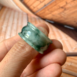 19.2mm A-Grade Natural Bluish Green Floral Jadeite Archer Ring Band No.161601