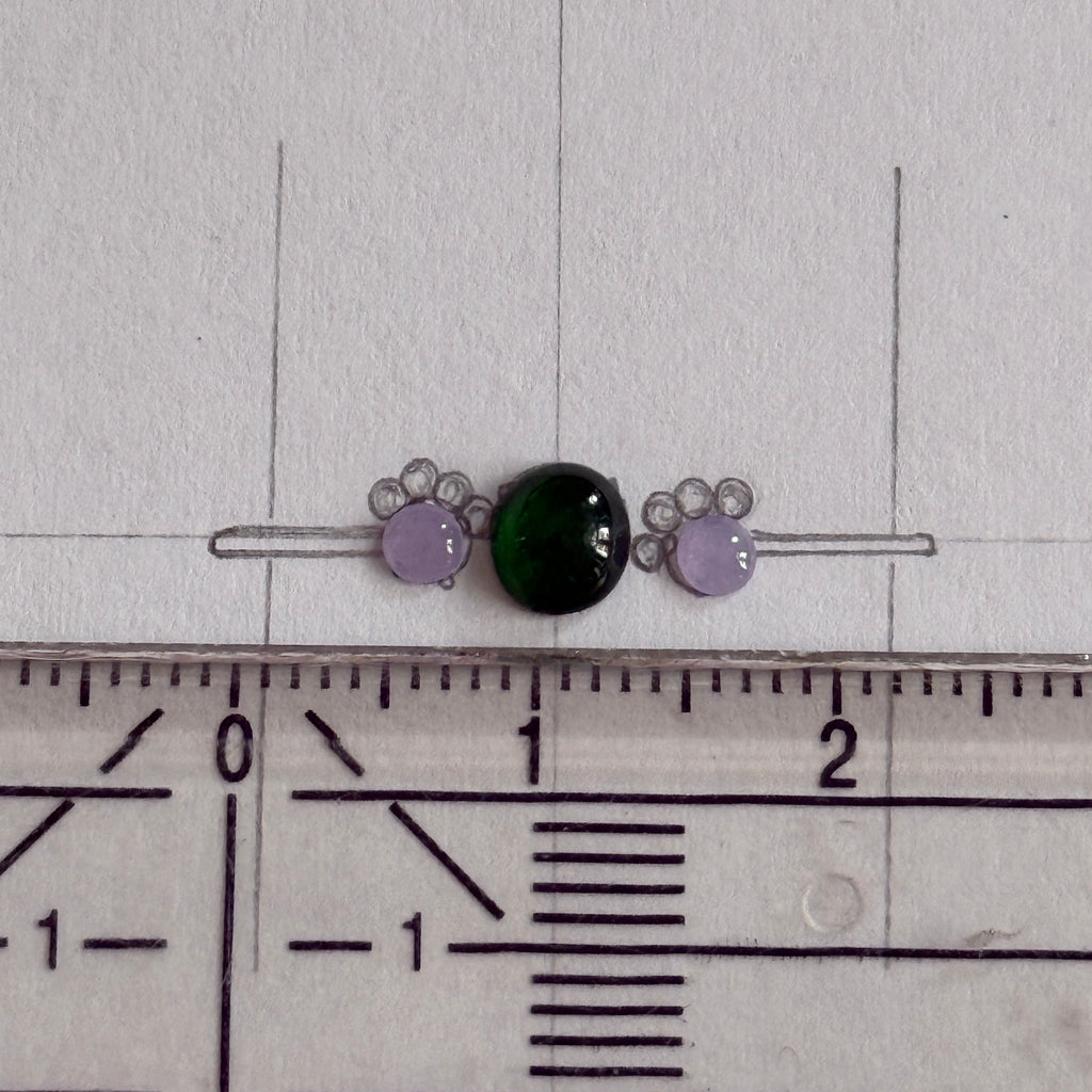 Custom Bespoke A-Grade Natural Green/Lavender Cat Paw Cabochon Jadeite Ring No. 162623/24
