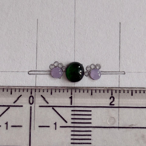 Custom Bespoke A-Grade Natural Green/Lavender Cat Paw Cabochon Jadeite Ring No. 162623/24