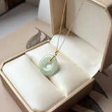 A-Grade Natural Light Green Jadeite Ancient Coin Donut Pendant No.172635