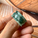 19.2mm A-Grade Natural Bluish Green Floral Jadeite Archer Ring Band No.161601