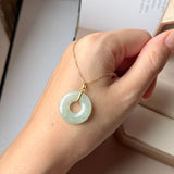A-Grade Natural Light Green Jadeite Ancient Coin Donut Pendant No.172635