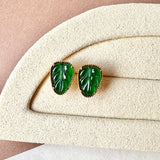 SOLD OUT: Icy A-Grade Natural Imperial Green Jadeite Leaf Stud Earring No.180655