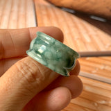 19.2mm A-Grade Natural Bluish Green Floral Jadeite Archer Ring Band No.161601