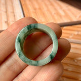 19.2mm A-Grade Natural Bluish Green Floral Jadeite Archer Ring Band No.161601