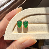 SOLD OUT: Icy A-Grade Natural Imperial Green Jadeite Leaf Stud Earring No.180655