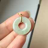 A-Grade Natural Light Green Jadeite Ancient Coin Donut Pendant No.172635