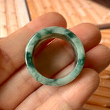 19.2mm A-Grade Natural Bluish Green Floral Jadeite Archer Ring Band No.161601