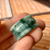 19.2mm A-Grade Natural Bluish Green Floral Jadeite Archer Ring Band No.161601