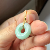 A-Grade Natural Moss On Snow Jadeite Ancient Coin Donut Pendant No.172636