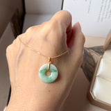 A-Grade Natural Moss On Snow Jadeite Ancient Coin Donut Pendant No.172633