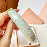 56.3mm A-Grade Natural Light Green Jadeite Modern Round Bangle with V.Petals Embellishment No.151976