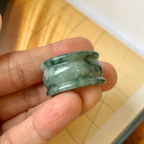 19.4mm A-Grade Natural Bluish Green Floral Jadeite Archer Ring Band No.161585