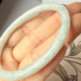 59.8mm A-Grade Natural Light Green Jadeite Traditional Round Slim Cut Bangle No.152082