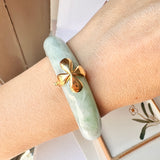 56.3mm A-Grade Natural Light Green Jadeite Modern Round Bangle with V.Petals Embellishment No.151976