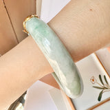 56.3mm A-Grade Natural Light Green Jadeite Modern Round Bangle with V.Petals Embellishment No.151976