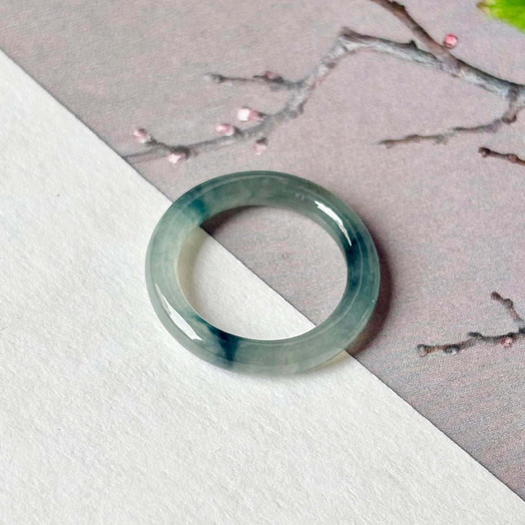 16.5mm A-Grade Natural Blue Floral Jadeite Slim Cut Ring Band No. 162672