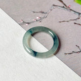 16.5mm A-Grade Natural Blue Floral Jadeite Slim Cut Ring Band No. 162672