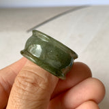 19.3mm A-Grade Natural Dark Yellowish Green Jadeite Archer Ring Band No.161584