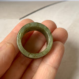 19.3mm A-Grade Natural Dark Yellowish Green Jadeite Archer Ring Band No.161584