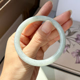 54.7mm A-Grade Natural Light Green Jadeite Traditional Round Bangle No.152085