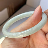 54.7mm A-Grade Natural Light Green Jadeite Traditional Round Bangle No.152085