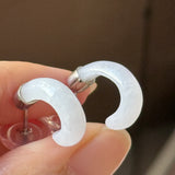 A-Grade Natural White Jadeite Cloop Earring Studs No.180768