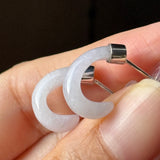 A-Grade Natural White Jadeite Cloop Earring Studs No.180768